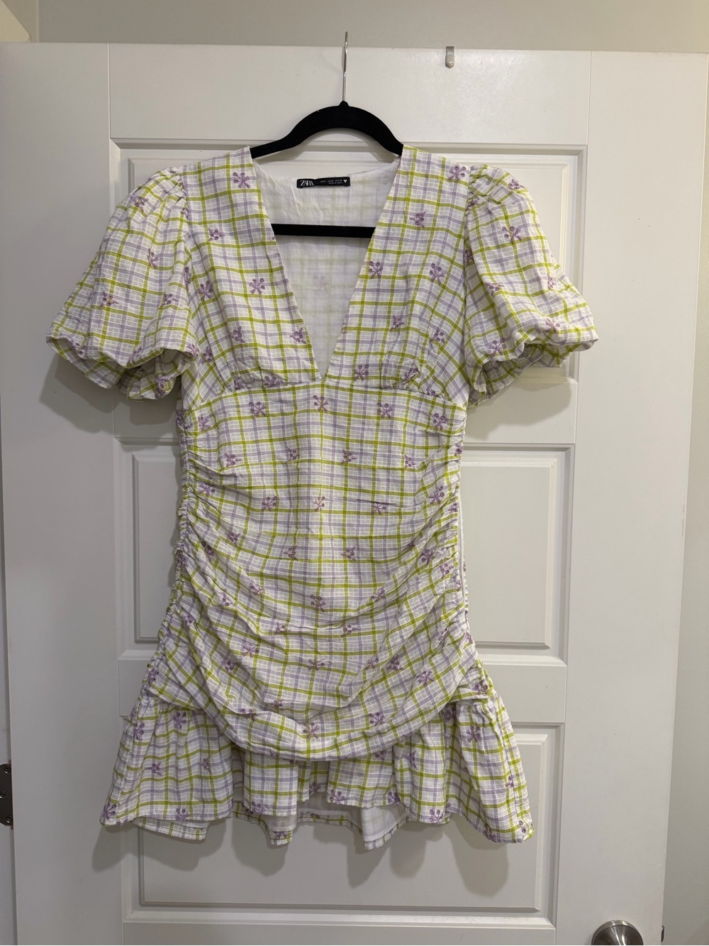 Zara White Mini Dress with Lime Plaid & Lavender Floral